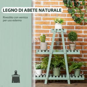 Outsunny Portapiante a 3 Livelli in Legno di Abete per Interni ed Esterni, 76x26x76 cm, Verde Chiaro