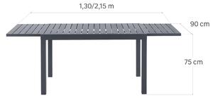 Tavolo da giardino allungabile Lyra NATERIAL in alluminio grigio / argento per 6 persone 130/214x90cm