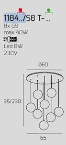 Sospensione bianco 8 luci tonda vetri trasparente 1184bi-s8 t-tr