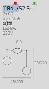 Sospensione bianco 2 luci spostabile vetri tr + bf 1184bi-s2 s-bt