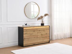 Comò 6 cassetti Con LED MDF Naturale e nero - RUKALO
