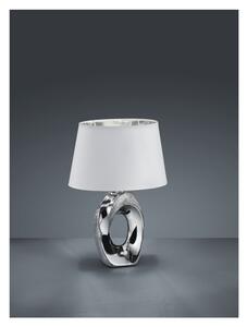 Lampada da tavolo in ceramica e tessuto bianco e argento , altezza 33 cm Taba - Trio
