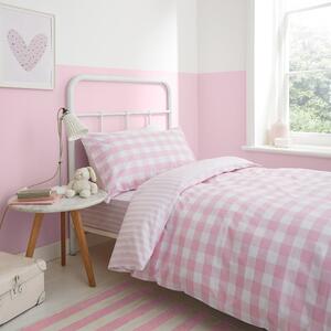 Lenzuolo in cotone rosa e bianco , 90 x 190 cm Check and Stripe - Bianca