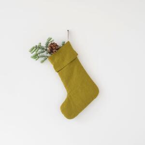 Calza di Natale appesa in lino verde per decorazioni natalizie Moss Green - Linen Tales