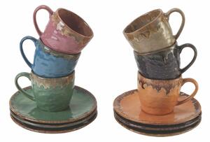 Set 6 tazzine da caffè 90 ml in ceramica decorata effetto dripping con piattino Keros