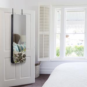 Costway Armadio portagioie con specchio in legno a parete con LED interno 35,5x10x120cm Nero