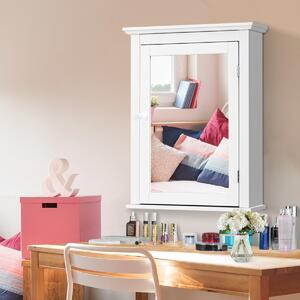 Costway Mobiletto da bagno con anta specchio ripiano regolabile, Armadietto dei medicinali a parete 56x14x69cm Bianco