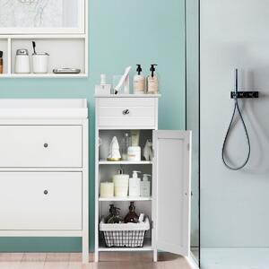 Costway Armadio del bagno con anta singolae e 2 mensole regolabili, Organizer verticale per bagno e salone Bianco