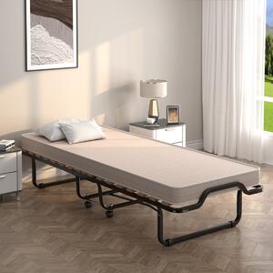 Costway Lettino pieghevole con materasso in memory foam e capacità di 120 kg, Letto con struttura metallica e ruote Beige