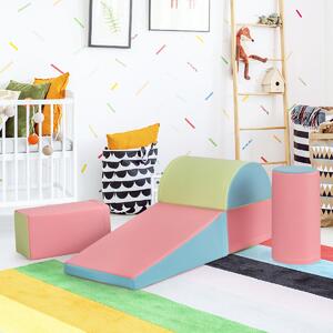 Costway Set di gioco da arrampicata per bambini da 5 pezzi, Strutture di gioco in schiuma impermeabili Rosa
