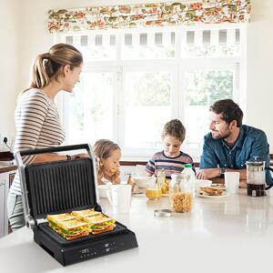 Costway Pressa elettrica per panini 3 in 1 in materiale antiaderente, Piastre per panini a 4 fette rivestite con timer