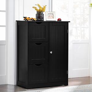 Costway Armadietto di stoccaggio per ufficio con 3 cassetti, Mobile laterale in legno 60x30x81cm Nero