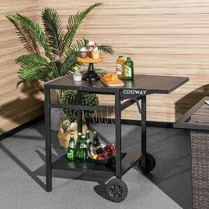 Costway Carrello da pranzo con 4 ganci 2 ruote direzionali, Carrello di preparazione per forno da pizza e barbecue Nero