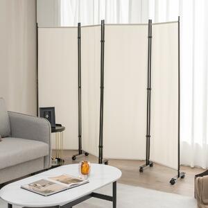 Costway Divisorio con 4 pannelli su ruote, Paravento portatile in tessuto per casa ufficio soggiorno Beige