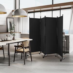 Costway Divisorio con 4 pannelli su ruote, Paravento portatile in tessuto per casa ufficio soggiorno Nero