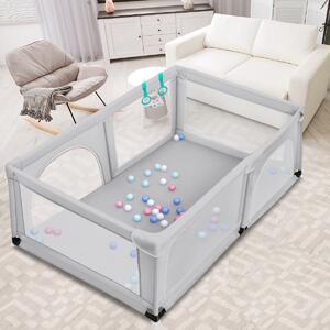 Costway Box per bambini con cancello extra large e rete traspirante, Centro attività portatile per interno Grigio