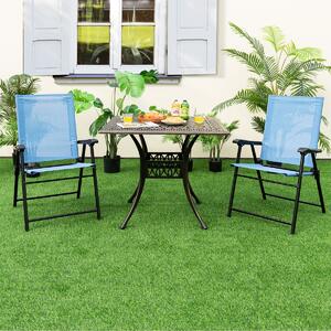 Costway Set di 2 sedie pieghevoli da giardino con braccioli e struttura in metallo, Sedie portatili da esterno Blu