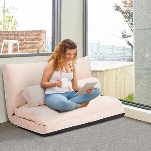 Costway Divano da terra regolabile in 6 posizioni con 2 cuscini, Divano letto durevole e stabile con fodera in camoscio Beige