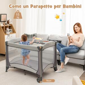 Costway Culla da viaggio pieghevole per neonati con fasciatoio, Lettino a ruote multifunzionale 5 in 1 portata 15kg Grigio