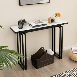 Costway Consolle 110cm con piano in finto marmo e struttura in metallo per impieghi gravosi, Tavolino lungo per divano Nero