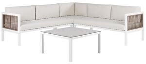 Set Salotto 4 Posti con Tavolino bianco e Marrone Alluminio 4 Posti con Cuscini moderni Beliani