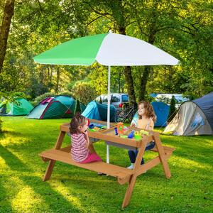 Costway Tavolo picnic per bambini con ombrellone rimovibile e regolabile panche in legno, Tavolino da interno esterno Verde