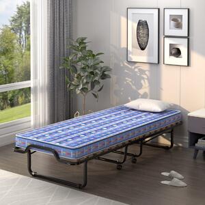 Costway Letto brandina con materasso in memory foam struttura resistente 4 ruote girevoli, Lettino pieghevole per casa Blu