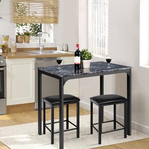 Costway Set tavolo con 2 sgabelli senza schienale in similpelle, Set di mobili da 3 pezzi per sala da pranzo Nero