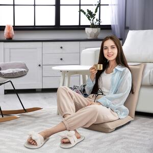 Costway Sedia da terra con supporto schiena, Poltrona reclinabile imbottita struttura di metallo resistente Beige