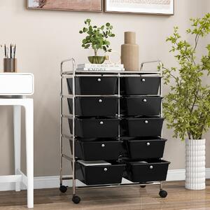 Costway Carrello a 10 cassetti multiuso con ruote, Organizzatore per carta da scrapbooking e utensili da ufficio Nero