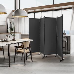 Costway Divisorio con 4 pannelli su ruote, Paravento portatile in tessuto per casa ufficio soggiorno Grigio
