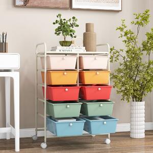 Costway Carrello a 10 cassetti multiuso con ruote, Organizzatore per carta da scrapbooking e utensili da ufficio Colorato