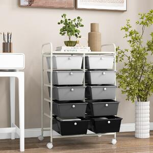 Costway Carrello a 10 cassetti multiuso con ruote, Organizzatore per carta da scrapbooking e utensili da ufficio Bianco e grigio