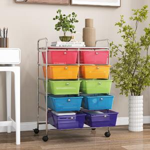 Costway Carrello a 10 cassetti multiuso con ruote, Organizzatore per carta da scrapbooking e utensili da ufficio Colorato 2