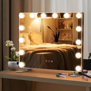 Costway Specchio rettangolare per il trucco con 3 modalità di illuminazione, Specchio da tavolo e da parete con 14 luci LED