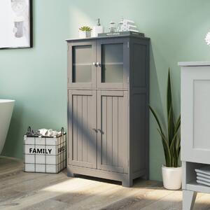 Costway Armadietto del bagno con ante di vetro e mensole regolabili, Organizer multiuso per corridoio salone bagno Grigio