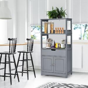 Costway Armadietto in legno da cucina con cassetto e mensola, Armadio con 2 ante multiuso per cucina e soggiono Grigio