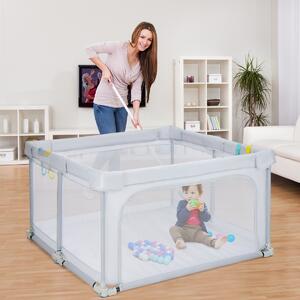 Costway Box per bambini pieghevole con pareti in rete traspirante, Recinto portatile con ventose antiscivolo Grigio chiaro