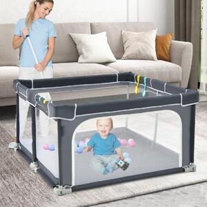 Costway Box per bambini pieghevole con pareti in rete traspirante, Recinto portatile con ventose antiscivolo Grigio scuro