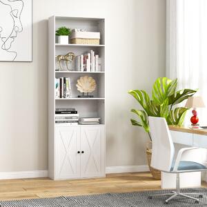 Costway Libreria scaffale con ante stile rustico 6 ripiani e 2 ante, Libreria da 180cm con ripiano regolabile Bianco