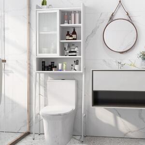 Costway Mobiletto sopra il water con anta scorrevole in acrilico e struttura metallica, Mobile per bagno lavanderia Bianco
