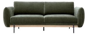 Divano design 3 posti in tessuto effetto velluto verde kaki e metallo nero TODD