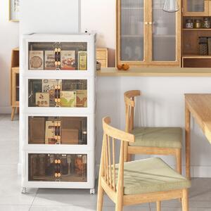 Costway Set di contenitori impilabili con ruote bloccabili, Mobile in PP pieghevole con coperchi Bianco 49,5x31,5x112,5cm