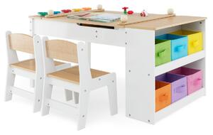Costway Set tavolo e sedia da disegno per bambini, Tavolo artistico con piano sollevabile 6 contenitori rullo di carta Naturale