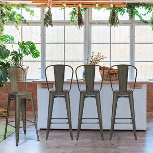 Costway Set di 4 sedie per ristorante in metallo da 116cm, Sgabelli da bar eleganti con schienale rimovibile Grigio