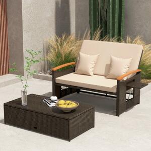 Costway Divano da giardino in rattan con cuscino e panca contenitore, Divano letto con schienale regolabile a 4 livelli 3 Colori