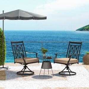 Costway Sedie girevoli per giardino con telaio in metallo cuscino schienale a motivo floreale, Set di 2 sedie da pranzo Marrone