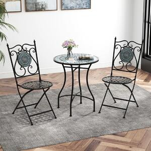 Costway Tavolo da bistrot da esterno con attraente motivo a mosaico, Tavolo da pranzo in metallo robusto per interno 60x72cm