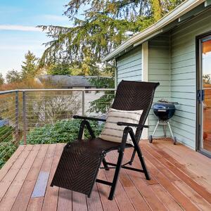Costway Sedia pieghevole reclinabile in rattan con schienale regolabile struttura in acciaio, Chaise longue portatile