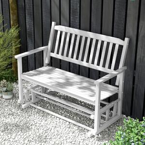 Costway Sedie da patio glider loveseat con delicato movimento oscillante telaio in legno massello, Panca a dondolo Bianco